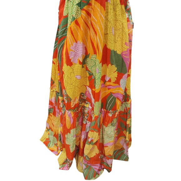 Farm Rio Red Neon Floral Tiered Cotton Maxi Dress Size XL - Picture 11 of 16